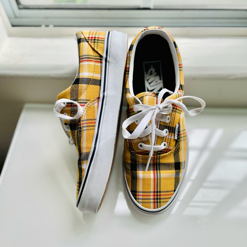 Vans Era Plaid Board Shoes Yellow Plaid